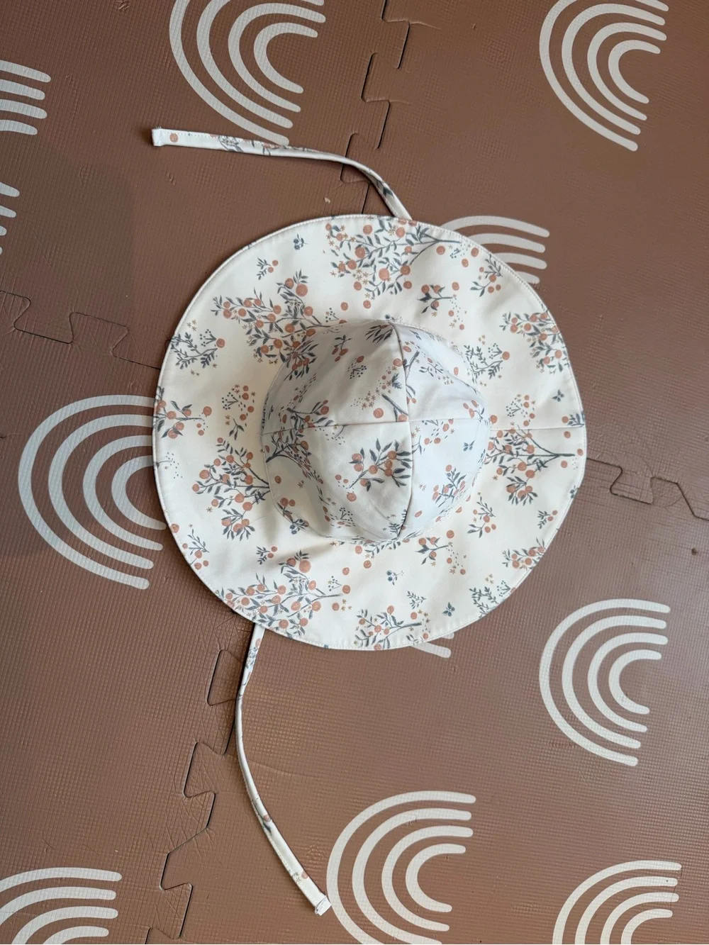 Rylee + Cru Cream Sun Hat with Peach Floral Print